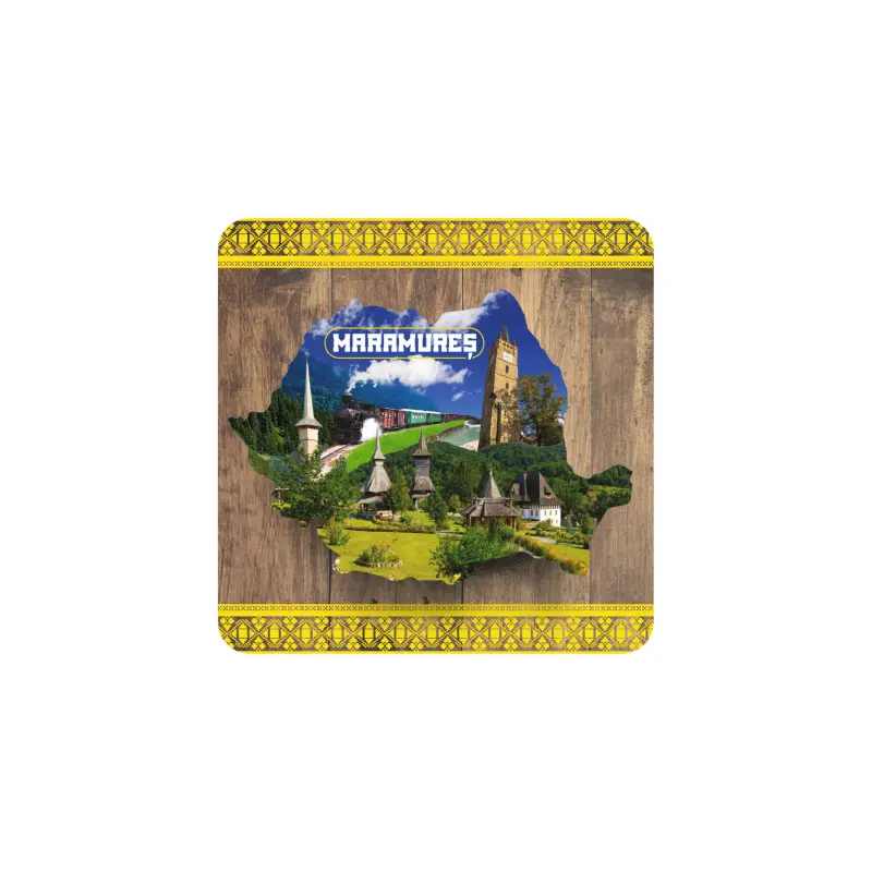 Maramures romania, set 6 suporti coster din lemn, model 013